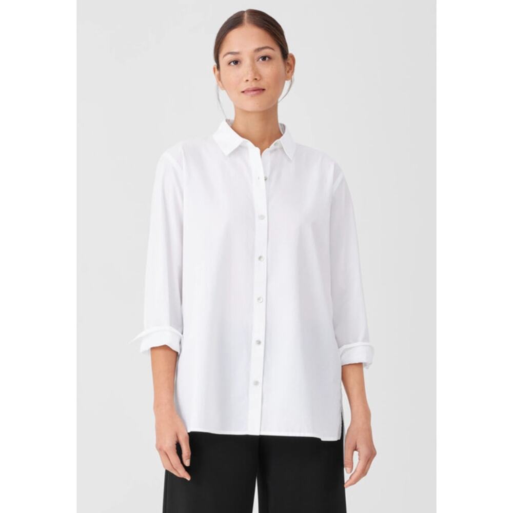 Eileen Fisher 2X white poplin button down tunic